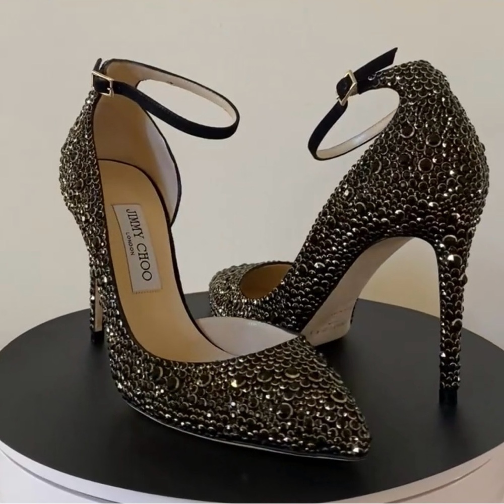 Jimmy Choo Lucy 100 Black Suede with Halo Crystal Hotfix